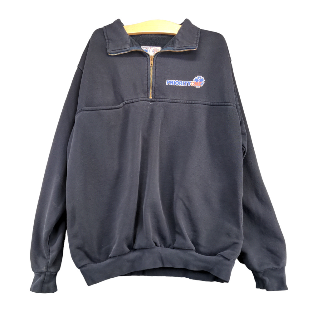 Game Workwear EMT Paramedic 1/4 Zip Sweatshirt Men's Large Blue Priority One VTG